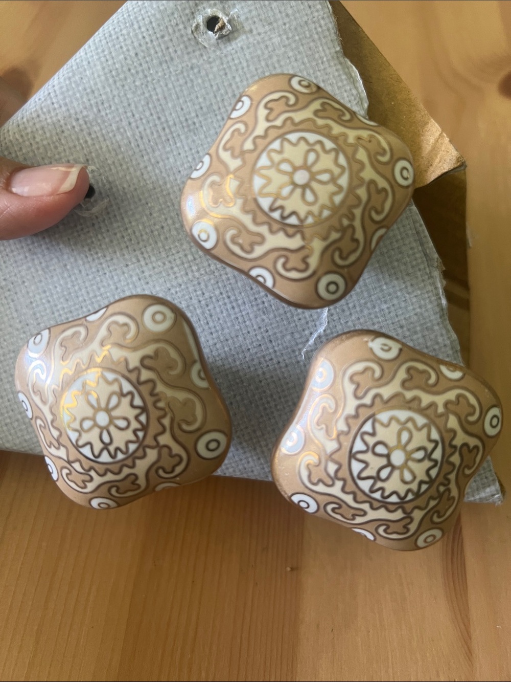 Beige Decorative Ceramic Drawer Knobs - Stylish Home Art Accent